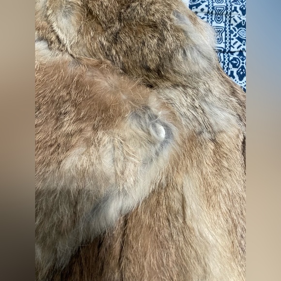 Montgomery Ward vintage 1976 brown Rabbit and black leather fur coat Penny Lane - Picture 11 of 12